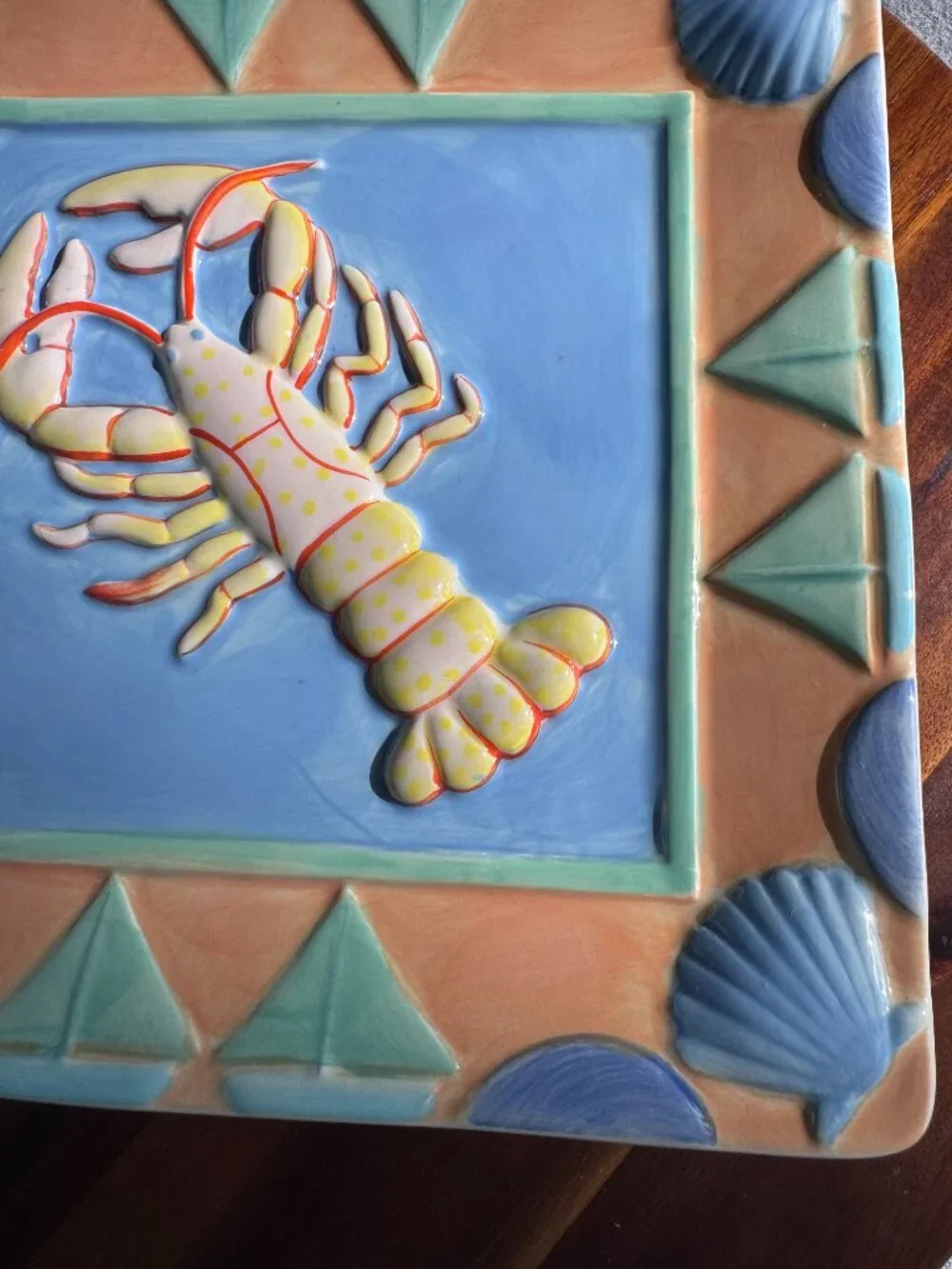 Vintage Shari Erickson Lobster Plate MWW Market Ceramic Coastal Decor